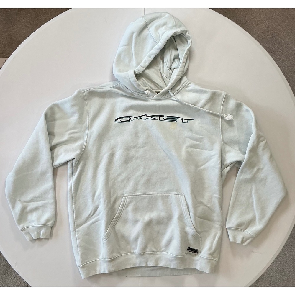 VTG Y2K Oakley Hoodie Men XL Light Blue Logo Sweatshirt Gorpcore Surf Streetwear